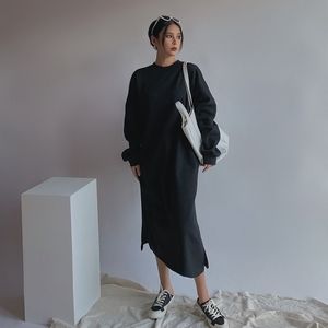 Chic oversized cozy fleece sweatshirt dress black